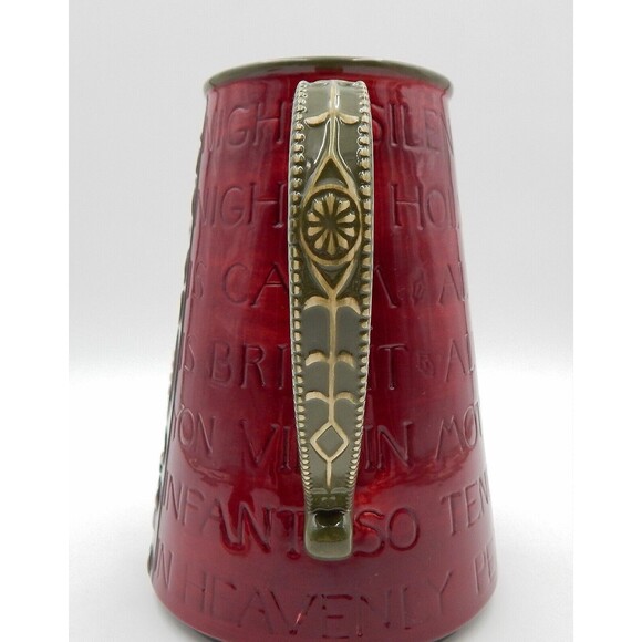 Christmas Ceramic Coffee Tea Pot Deer Finial Silent Night Verse 11 Inch Red - Picture 11 of 11